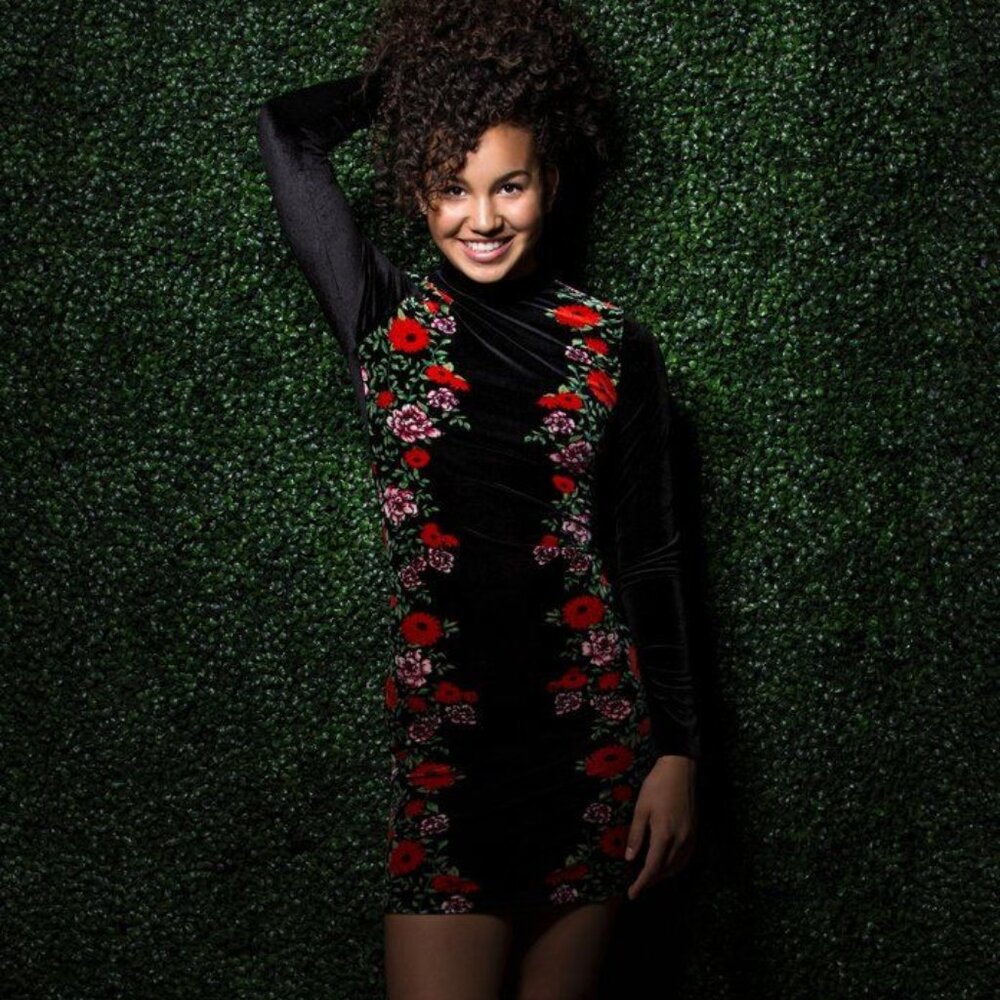 H&M DIVIDED Black Velvet Floral Dress | Size 2